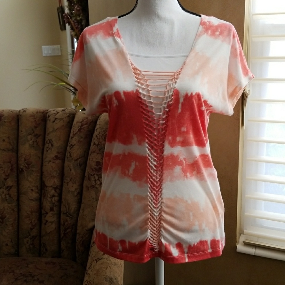 Orange, peach and white cap sleeve Mudd top